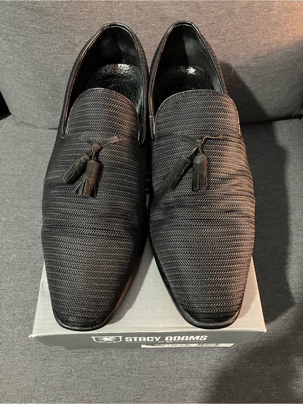 Stacy Adams Black Tassel Knit Slip-On Loafers
